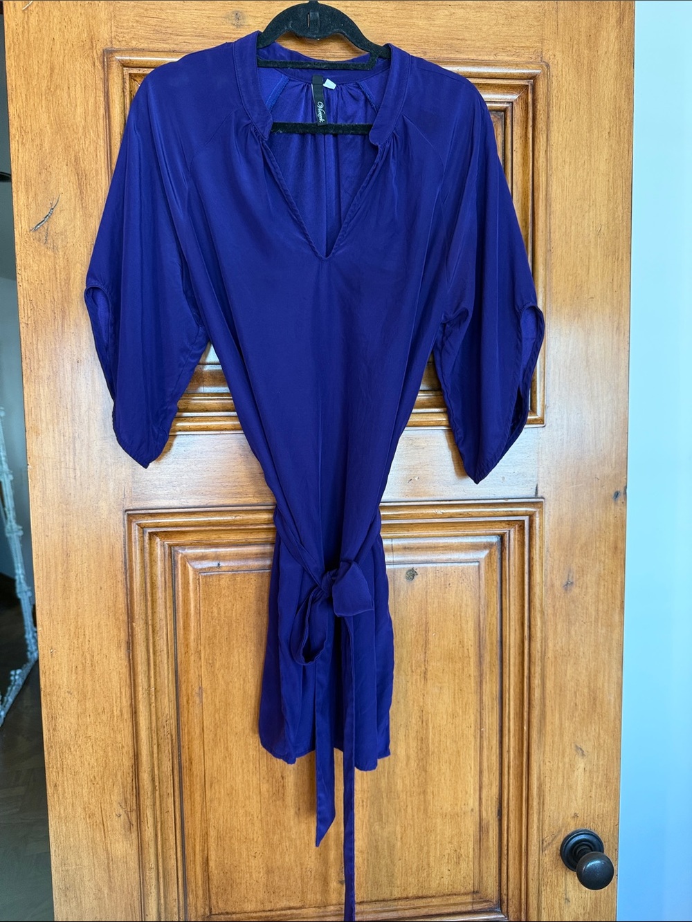 Women’s Mini Dress in Deep Purple Silk with Waist Tie